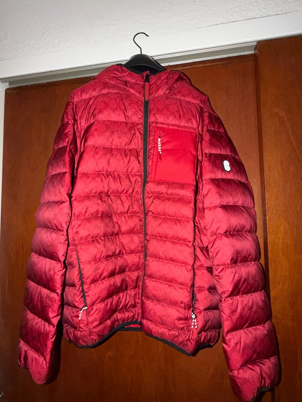 Mens Red Quilted Puffer Jacket with Hood